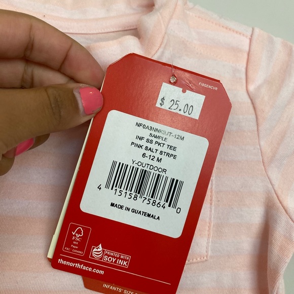 NEW North Face Infant 6-12M Light Pink Striped Tee - Picture 4 of 7